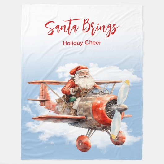 Santa Flying High Christmas Fleece Deken (Voorkant)