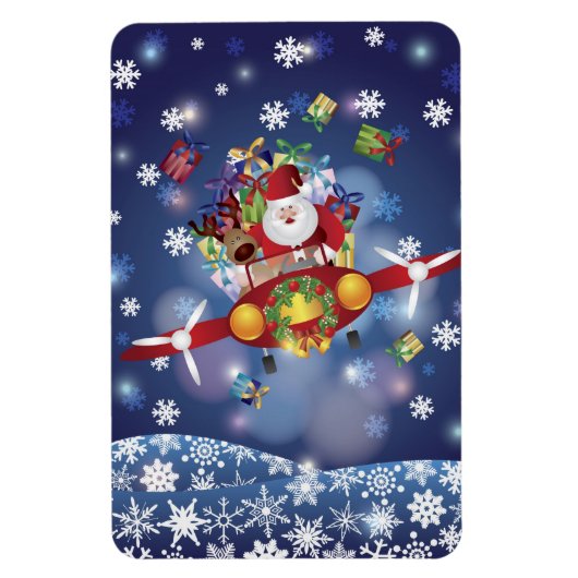 Santa Flying Vliegtuig Premium Flexi Magnet Magneet (Verticaal)