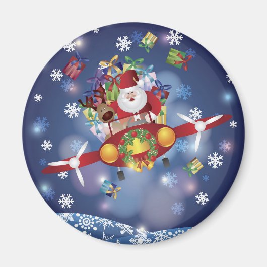 Santa Flying Vliegtuigmagneet Magneet (Voorkant)