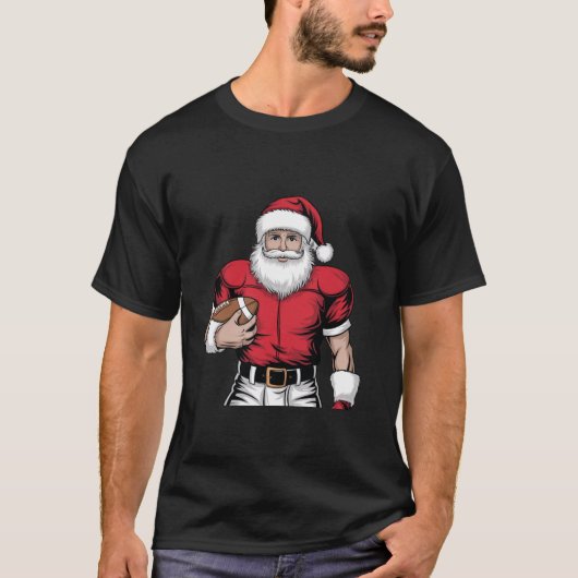 Santa Football Christmas voor Kids Boys Mannen Xma T-shirt (Voorkant)