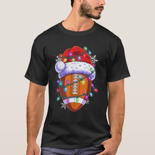 Santa Football Rugby Christmas Xmas Lights Mannen  T-shirt (Voorkant)