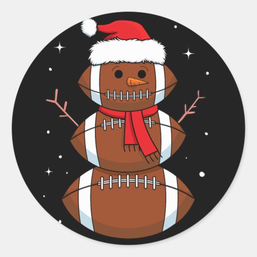 Santa Football Snowman Sportbal Mannen Boys Christ Ronde Sticker (Voorkant)