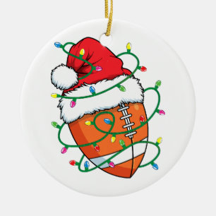 Santa Football Sportbal Mannen Jongens Kerstmis Keramisch Ornament