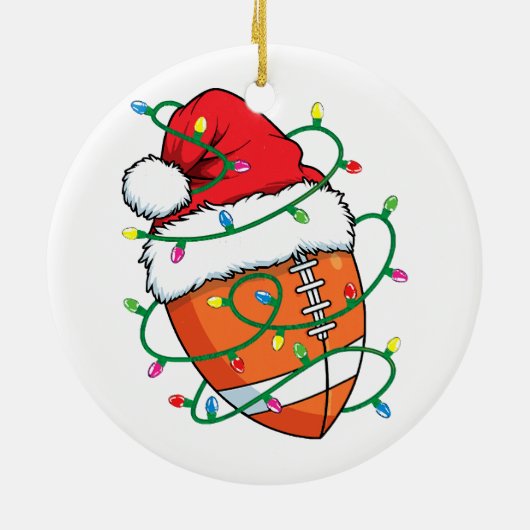 Santa Football Sportbal Mannen Jongens Kerstmis Keramisch Ornament (Achterkant)