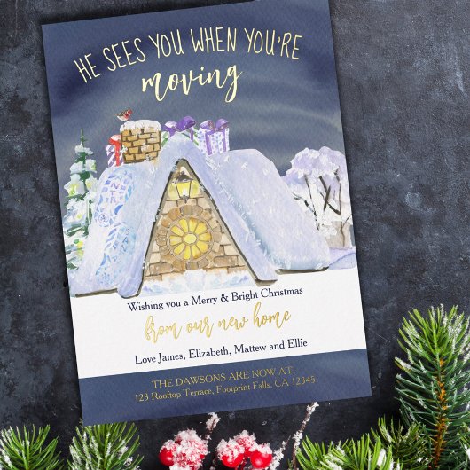 Santa Footprint op Rooftop Funny-kerstbeweging Folie Feestdagenkaart