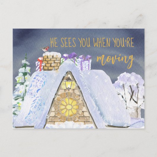 Santa Footprint op Snowy Rooftop-kerstbeweging Feestdagenkaart (Voorkant)