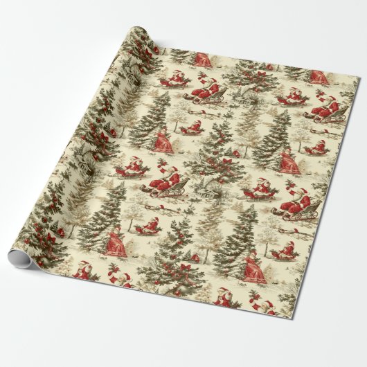  Santa Forest Sleigh Ride Pattern Cadeaupapier (Uitgerold)