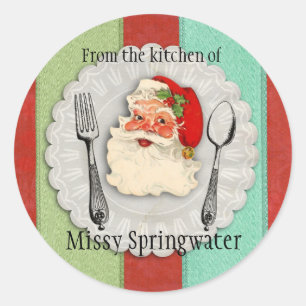  Santa fork lepel culinair kerstlabel Ronde Sticker