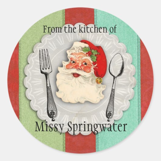 Santa fork lepel culinair kerstlabel Ronde Sticker (Voorkant)