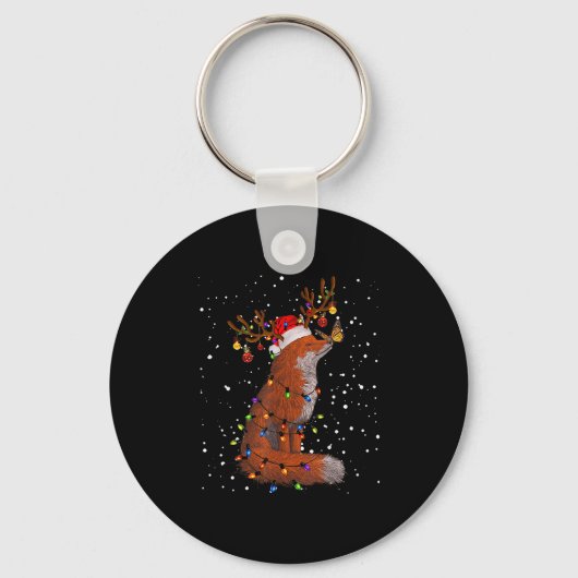 Santa Fox Tangled Up In Christmas Tree Lights Foxe Sleutelhanger (Voorkant)