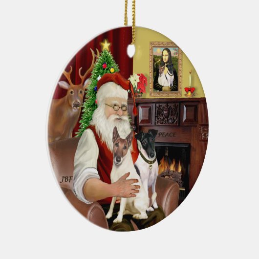 Santa - Fox Terriers (TWEE-glad) Keramisch Ornament (Rechts)