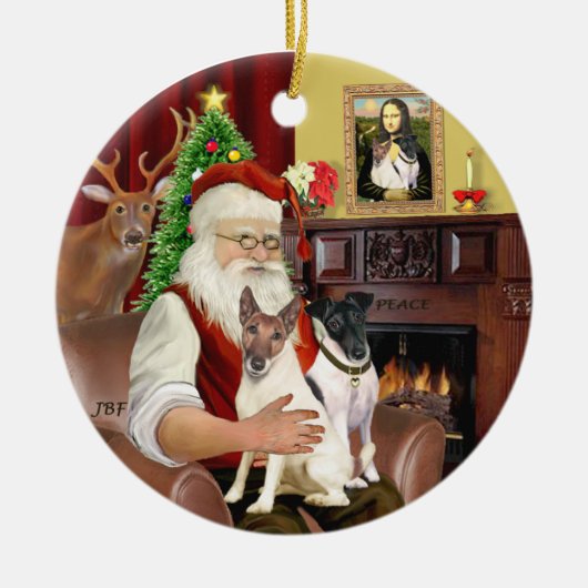 Santa - Fox Terriers (TWEE-glad) Keramisch Ornament (Voorkant)