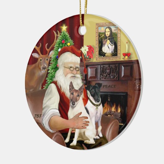 Santa - Fox Terriers (TWEE-glad) Keramisch Ornament (Links)