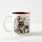 Santa Frans Bulldog Fun Feestelijk Xmas Hondenlief Tweekleurige Koffiemok (Links)