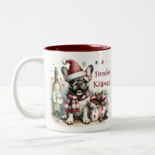 Santa Frans Bulldog Fun Feestelijk Xmas Hondenlief Tweekleurige Koffiemok (Links)