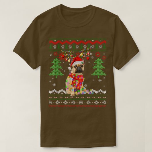 Santa French Bulldog Dog kerstlights Ugly Xma T-shirt (Design voorkant)