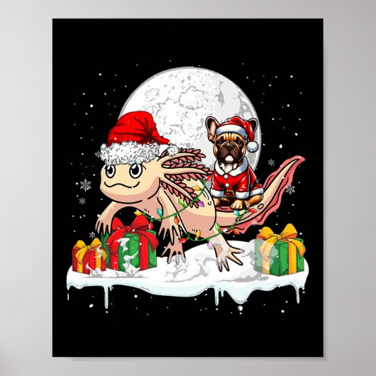 Santa French Bulldog Riding Axolotl Christmas Owne Poster (Voorkant)