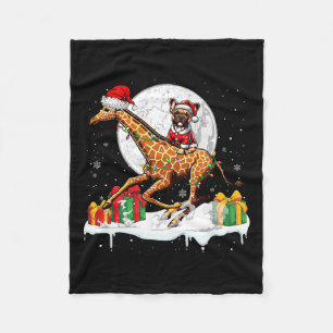Santa French Bulldog Riding Giraffe Christmas Owne Fleece Deken