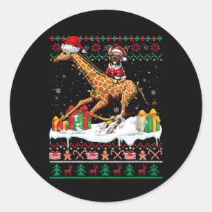 Santa French Bulldog Riding Giraffe Christmas Swea Ronde Sticker