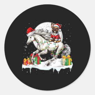 Santa French Bulldog Riding Horse Christmas Owner Ronde Sticker