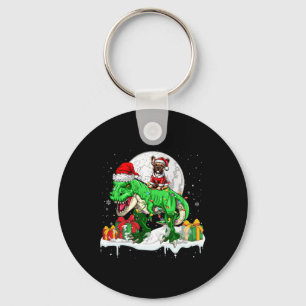 Santa French Bulldog Riding T-rex Christmas Owner Sleutelhanger