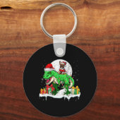Santa French Bulldog Riding T-rex Christmas Owner Sleutelhanger (Voorkant)