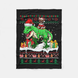 Santa French Bulldog Riding T-rex Kersttrui Fleece Deken