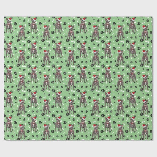 Santa Frenchie Paw Print Pattern op Green Cadeaupapier (Vlak)