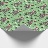 Santa Frenchie Paw Print Pattern op Green Cadeaupapier (Hoek)