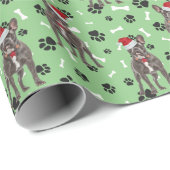 Santa Frenchie Paw Print Pattern op Green Cadeaupapier (Rol Hoek)