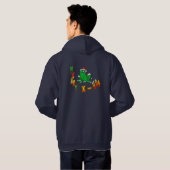 Santa Frog Cartoon Merry X-Mas Blue Hoodie (Achterkant volledig)