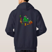 Santa Frog Cartoon Merry X-Mas Blue Hoodie (Achterkant)