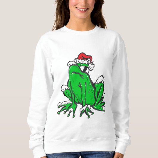Santa Frog Cartoon Merry X-Mas Sweater (Voorkant)
