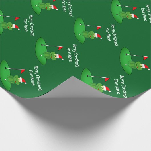 Santa frog cartoon on golf course funny Christmas Cadeaupapier (Hoek)
