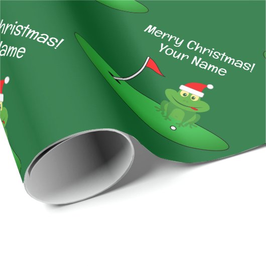 Santa frog cartoon on golf course funny Christmas Cadeaupapier (Rol Hoek)