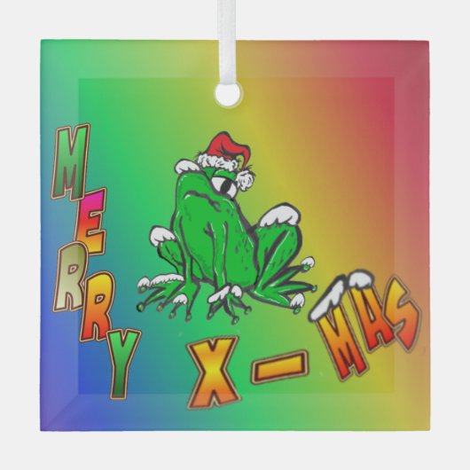 Santa Frog Merry-kerstglazen sierbloem Glas Ornament (Voorkant)