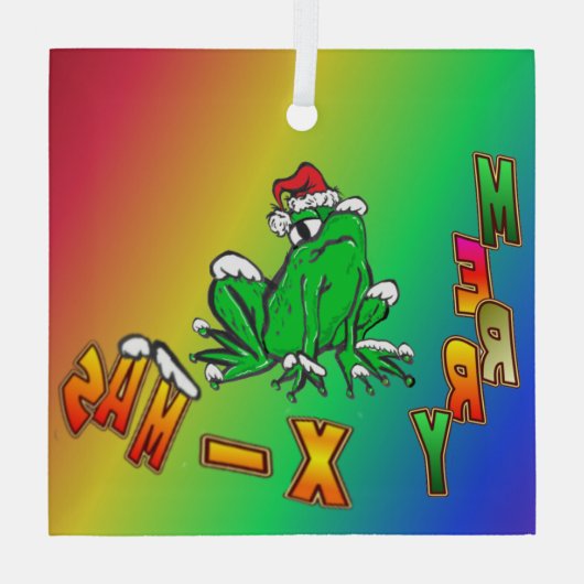 Santa Frog Merry-kerstglazen sierbloem Glas Ornament (Achterkant)