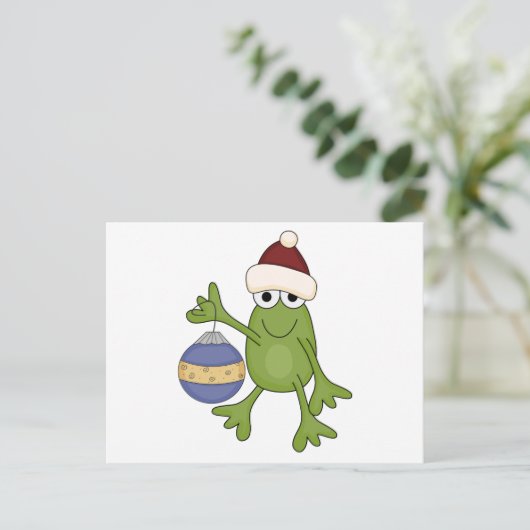 Santa Frog met Ornament Tshirts en geschenken Feestdagenkaart (Staand voorkant)
