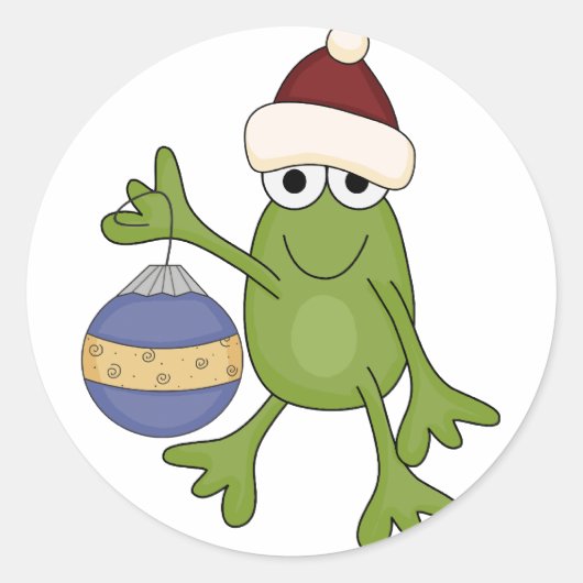 Santa Frog met Ornament Tshirts en geschenken Ronde Sticker (Voorkant)