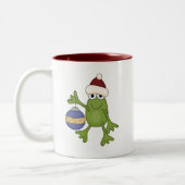 Santa Frog met Ornament Tshirts en geschenken Tweekleurige Koffiemok (Links)