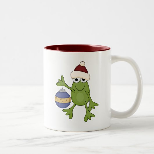 Santa Frog met Ornament Tshirts en geschenken Tweekleurige Koffiemok (Rechts)