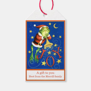  Santa Frog Trompet cadeau labels Cadeaulabel
