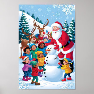 Santa & Frosty Vrienden Whimsical Art Poster