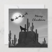 Santa Full Moon Wolf-woestijn - Zuidoost-Kerstkers Feestdagenkaart (Voorkant)