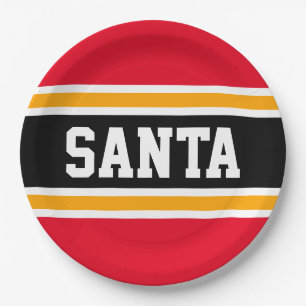 SANTA Fun Helder Rood Zwart Geel Feestelijke Strep Papieren Bordje