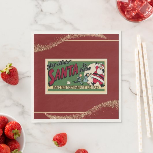 Santa Funny Retro Glitter Red Naughty/Nice paper Servet (Insitu)
