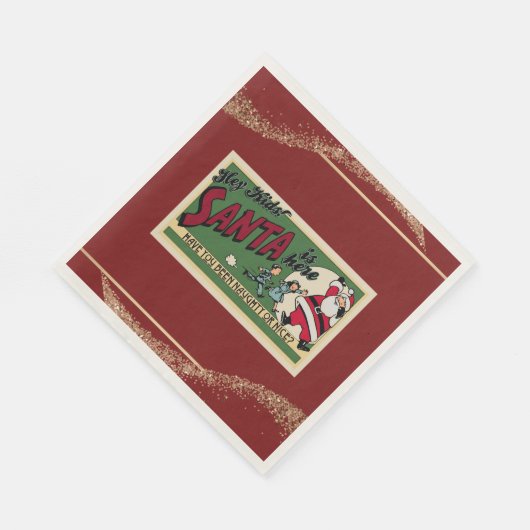 Santa Funny Retro Glitter Red Naughty/Nice paper Servet (Hoek)