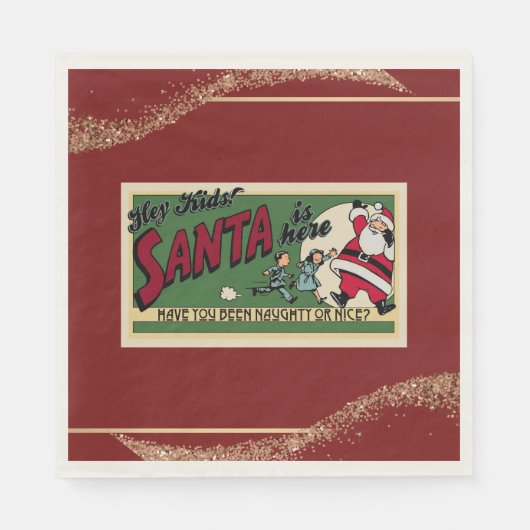 Santa Funny Retro Glitter Red Naughty/Nice paper Servet (Voorkant)