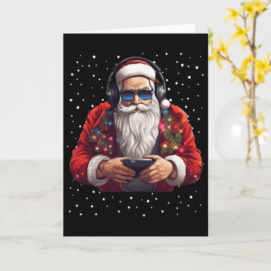 Santa Gaming Video Gamer Game Controller Xmas Snow Kaart (Gele Bloem)