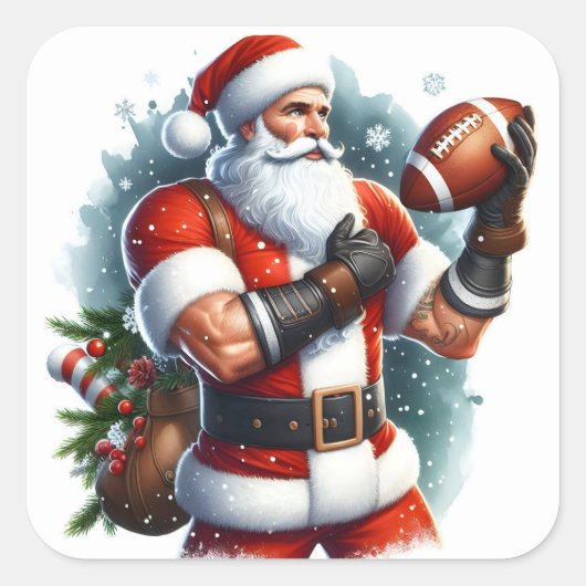 Santa Gears Up voor Winter Football Vierkante Sticker (Voorkant)